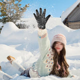 Pair of Women Winter Gloves Touch Screen Driving Warm PU Leather Gloves Style 1