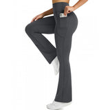High Waist Yoga Pants Flare with Side Pockets for Daily Workout Wear Grey