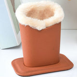Soft Plush Lined PU Leather Eyeglasses Desk Holder Stand with Base Brown