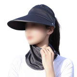 2PCS 3 in 1 Ponytail Sun Hat with Detachable Face Cover and Chin Strap Black And Light Gray