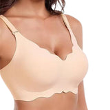 Women Bras No Underwire Scalloped Push Up Soft Tshirt Bra Nude