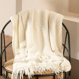 Vintage Knitted Throw Blanket with Tassels for Sofas Bed Beige
