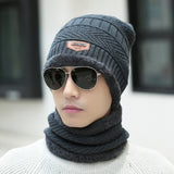 Uisex Beanie Cap Winter Knitted Hat Neck Warm Scarf Fleece Ski Accessories Grey