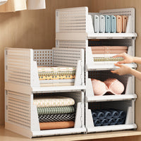 Folding Closet Organizers Stackable Plastic Storage Basket Drawer Shelf Container for Cupboard Kitchen Bathroom