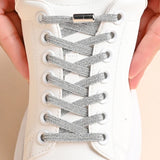 4Pcs No Tie Elastic Shoelaces with Metal Lock Quick Slip-On 100cm Flat Stretch Shoelaces Replacement for Running Travel Sports Sneakers Silver