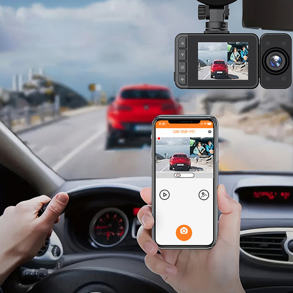 3 Channel WiFi Dashcam Front And Rear Night Vision Dash Camera with 32G Memory Card