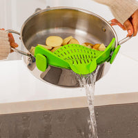 Clip-On Silicone Kitchen Strainer – For Pasta  Noodles  Vegetables  Fruit Green