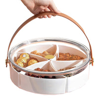 Divided Serving Tray with Lid Portable Snack Platters Charcuterie Container for Parties Picnic White