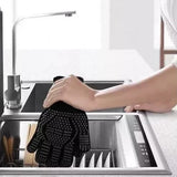 Double Sided Silicone BBQ Gloves Heat Resistant Non Slip Oven Mitts Black