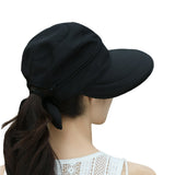 Detachable Wide Brim Sun Hat 2 in 1 with Zipper for Women Black