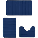 3 Pieces Set Water Absorption Bathroom Floor Mats Non-Slip Bath Mats Deep Blue