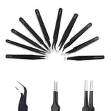 10PCS Precision Electronics Tweezers Set Anti Static Stainless Steel with Bag