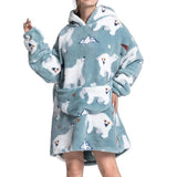 Adult Extra Long Oversized Hoodie Wearable Blanket Plush Sweatshirt Soft Fleece Polar Bear