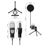USB RGB Gaming Microphone Condenser Microphone with Tripod Stand for Streaming Recording