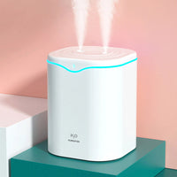 2L USB Double Spray Humidifiers with Colorful Light Cool Mist Ultrasonic Steam Air Humidifier White
