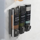 No-Drill Wall-Mounted Triple Soap Dispenser for Shampoo Conditioner & Body Wash