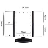 Tri-Fold LED Cosmetic Mirror with 10X Close-Up Mirror for Makeup Black