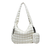 Puffer Tote Bag Quilted Puffy Crossbody Carryall Handbag White