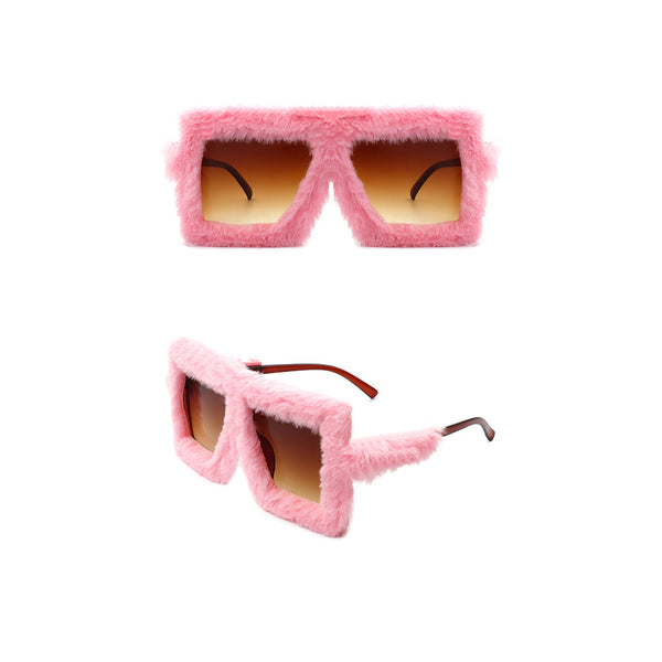 Y2K Fuzzy Decorative Glasses Retro Funny Oversized Square Glasses Trending Decor Pink