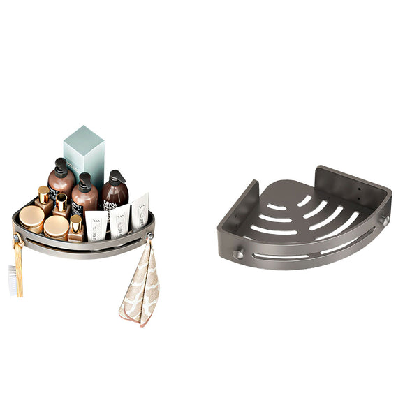 Corner Shower Caddy Punch-Free Wall Mounted Storage Shelf Organizer with Towel Rack for Bathroom Gray