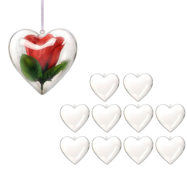 10 Pcs Clear Heart-Shaped Christmas Plastic Baubles DIY Xmas Tree Fillable Decor Ornaments