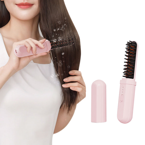 Portable Electric Hair Straightener Comb Rechargeable Negative Ion Hair Straightener Brush