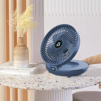 3-Speed Adjustable Air Circulator Fan Foldable Wall Hanging Fan Rechargeable Desktop Cooling Fan Blue
