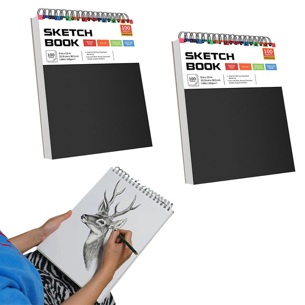 2Pcs Sketch Book 100 Sheets Spiral Top Drawing Notebook Artist Sketchbook