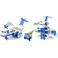 Kids Airplane Toys Set - Car Race Tracks with 8 Small Car Toys and 14 Traffic Signs