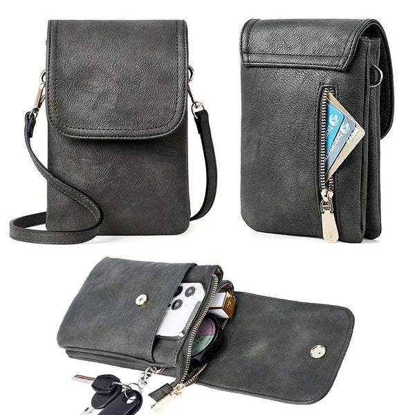 Trendy Crossbody Bags for Women PU Leather Triple Compartment Sling Purse for Cell Phone Black