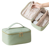 PU Leather Makeup Bag Large Capacity Travel Cosmetic Bag Toiletry Bag for with Handle and Divider Green