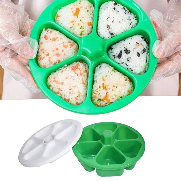 6-Hole Onigiri Mold Triangle Rice Ball Mold Bento Press Maker Mold with Lid Kitchen Tool Green