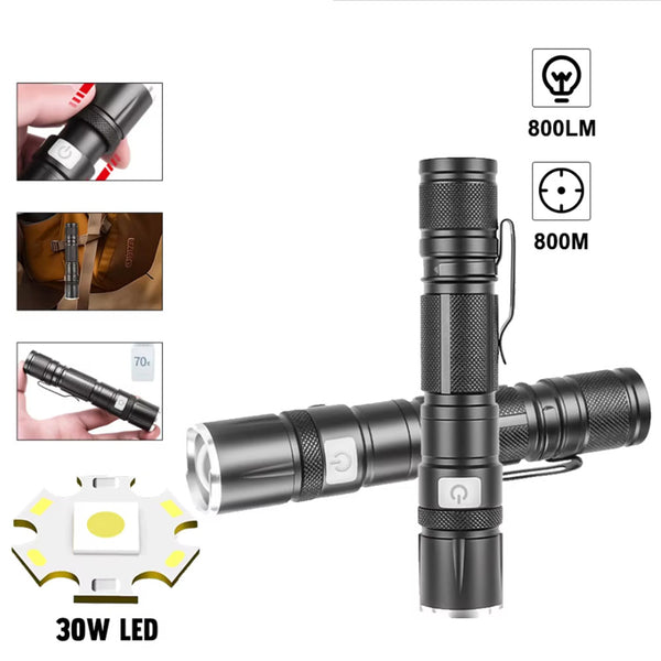 5-Mode Flashlight Rechargeable Pocket Torch for Camping Walking Emergencies