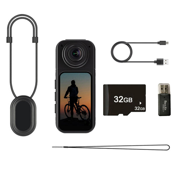 2K Thumb Action Camera Mini Body Camera 180-Degree Rotating  Camcorder for Cycling Motorcycle Sports Vlogging Black