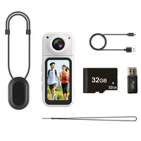 2K Thumb Action Camera Mini Body Camera 180-Degree Rotating  Camcorder for Cycling Motorcycle Sports Vlogging White