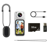 2K Thumb Action Camera Mini Body Camera 180-Degree Rotating  Camcorder for Cycling Motorcycle Sports Vlogging White