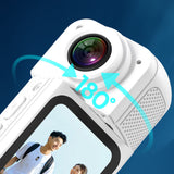 2K Thumb Action Camera Mini Body Camera 180-Degree Rotating  Camcorder for Cycling Motorcycle Sports Vlogging White