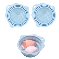2Pcs Foldable Makeup Brush Cleaner Bowl Portable Silicone Cleaning Tool for Cosmetic Brushes Powder Puffs Sponges Blue