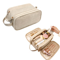 Travel Toiletry Bag Makeup Organizer with Handle Water Resistant Cosmetic Bag Beige