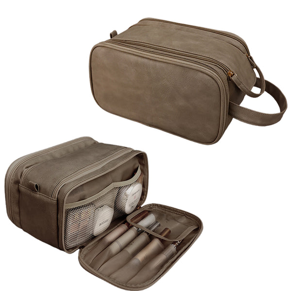 Travel Toiletry Bag Makeup Organizer with Handle Water Resistant Cosmetic Bag Camel