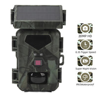 20MP Solar Trail Camera 1080P Rechargeable Recording Video Camera with Night Vision for Wildlife Monitoring Home Security