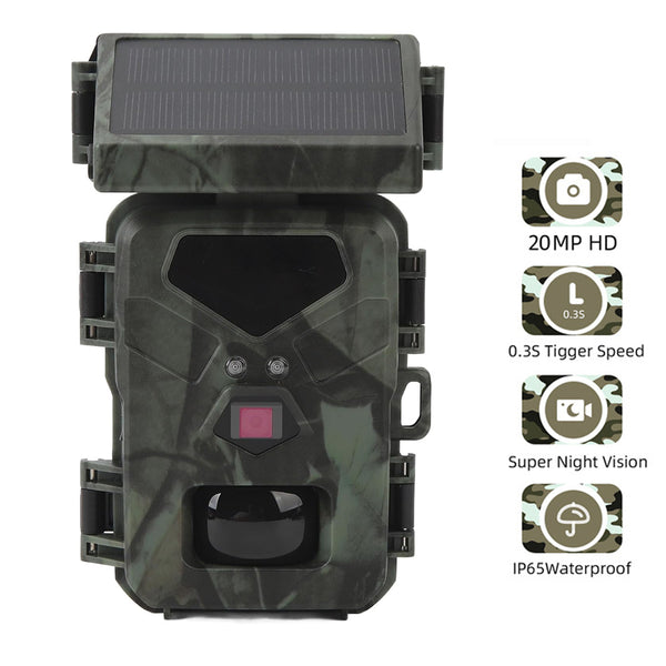 20MP Solar Trail Camera 1080P Rechargeable Recording Video Camera with Night Vision for Wildlife Monitoring Home Security