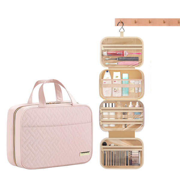 Travel Toiletry Bag with Wet Dry Separation Pocket Multi-Compartment Hanging Makeup Organizer Pink
