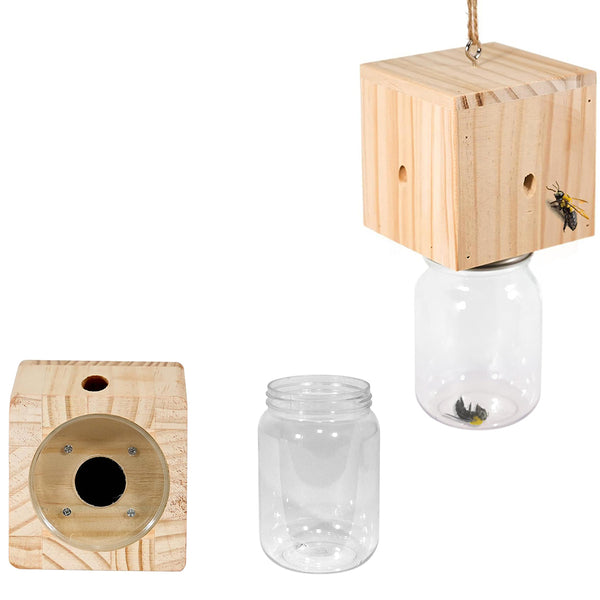Wooden Bee Trap for Outside Hanging Wood Carpenter Bee Catcher with Removable Bottle Style 1