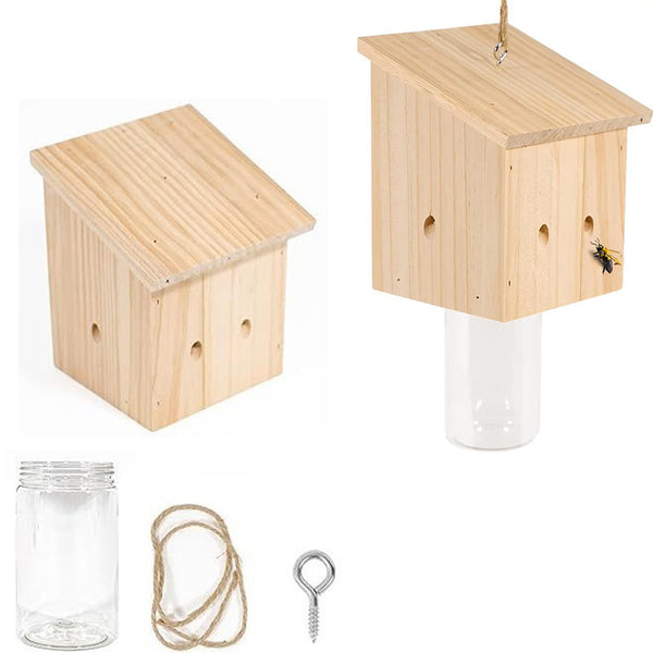 Wooden Bee Trap for Outside Hanging Wood Carpenter Bee Catcher with Removable Bottle Style 2
