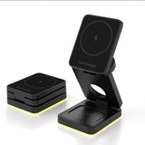 3-in-1 Wireless Fast Charging Station with LED Night Light Desk Charger Stand Dock for iPhone Apple Watch Airpods Black