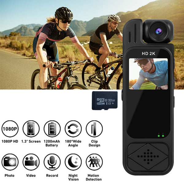 2K Portable Body Camera with 180 degree Rotating Lens Night Vision Audio Recorder