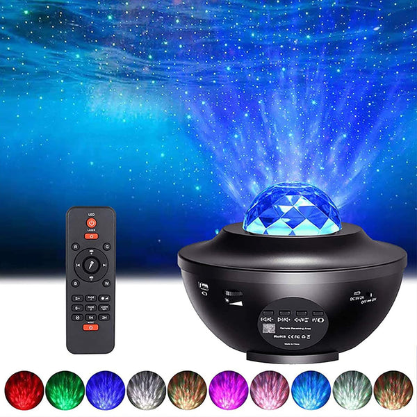10-Lighting Color Star Projector Light with Bluetooth Music and Rotating with Water Ripple Effect Black