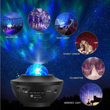 10-Lighting Color Star Projector Light with Bluetooth Music and Rotating with Water Ripple Effect Black