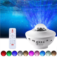 10-Lighting Color Star Projector Light with Bluetooth Music and Rotating with Water Ripple Effect White